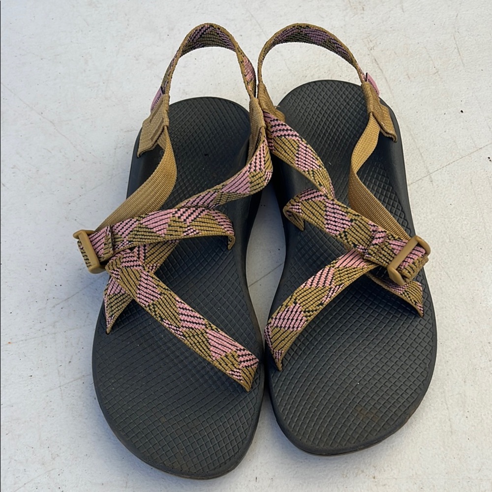 Chaco Women's Sandals with Pink and Tan Patterned Straps